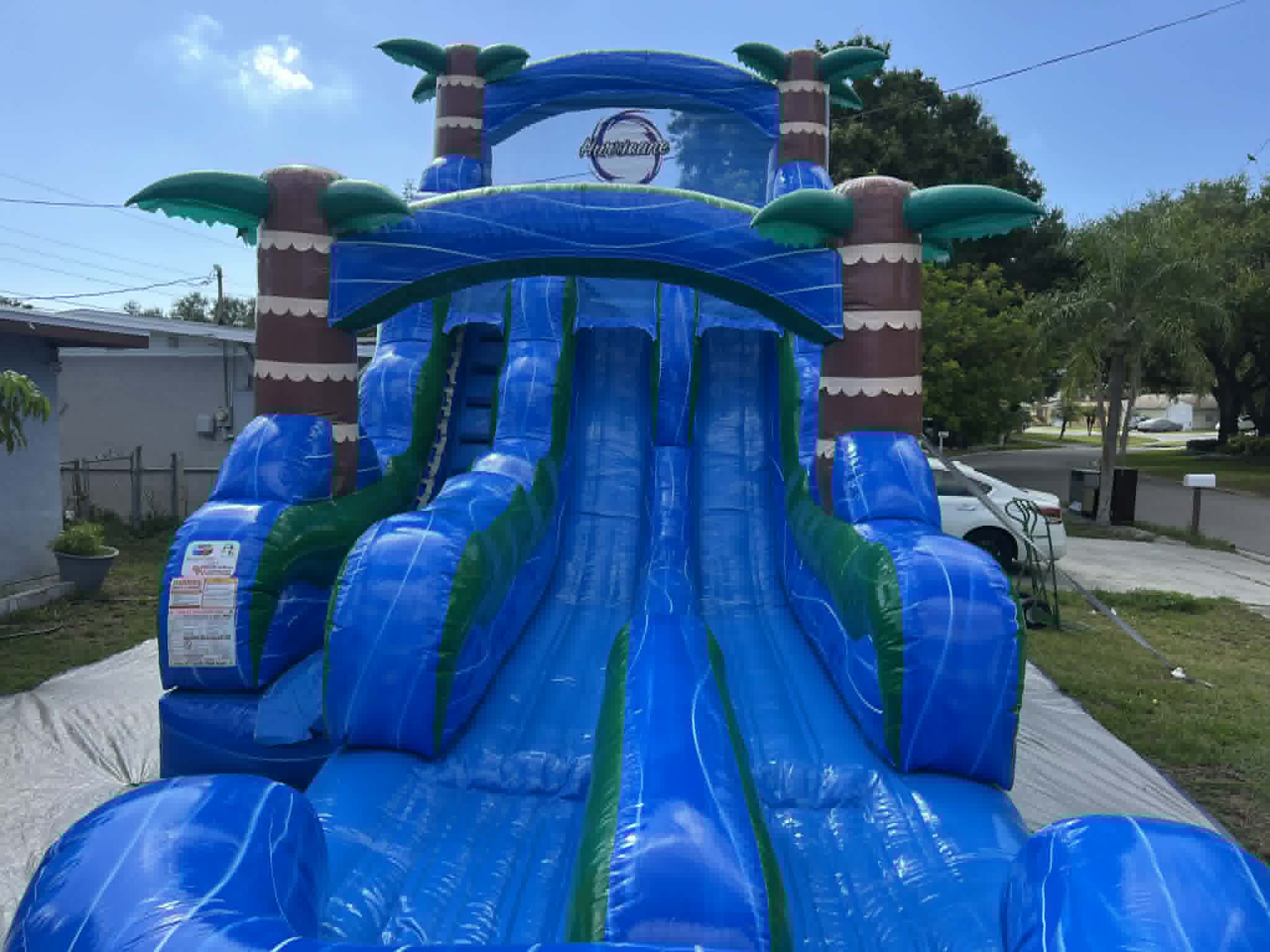 18ft Blue Hurricane, front view of dual lane waterslide